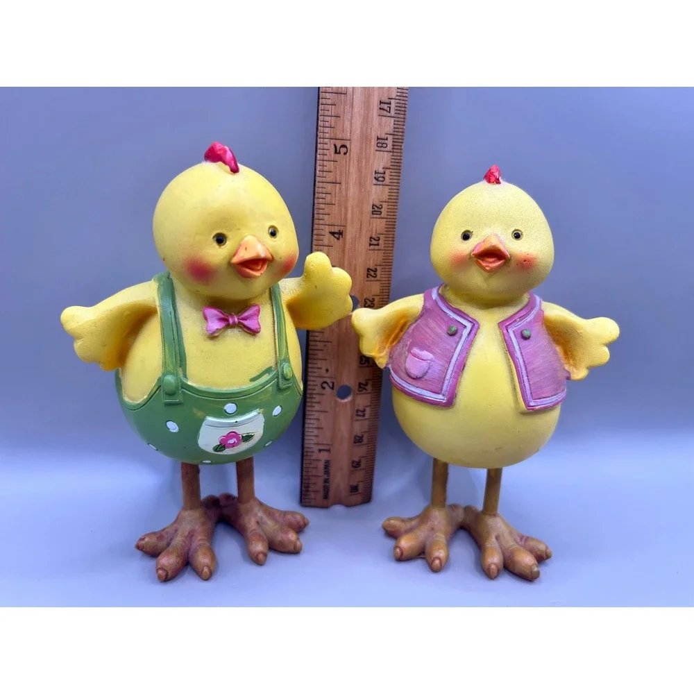 Easter‎ Chick Figurines Set of 2 Yellow Spring Resin Decor 5.5